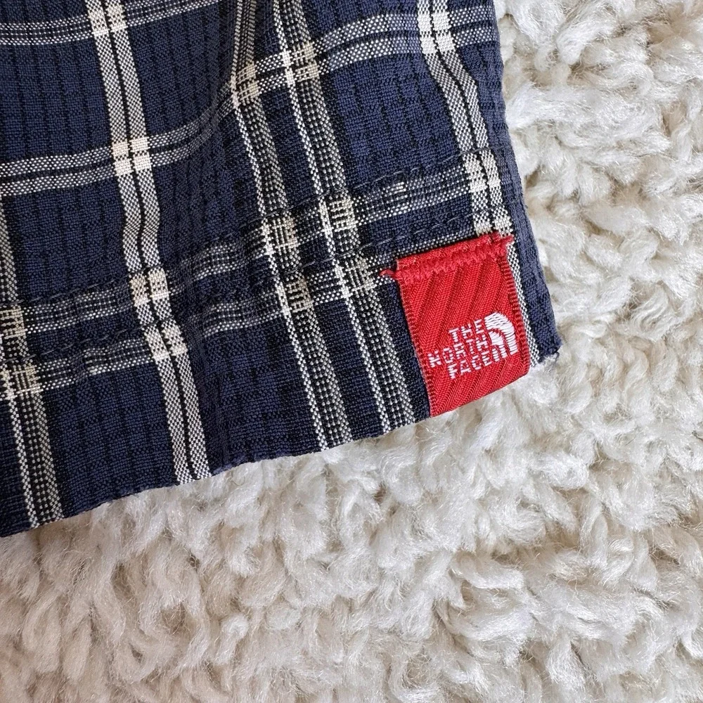 The North Face Men's Small Plaid Short Sleeve Button Up Shirt Blue Outdoor